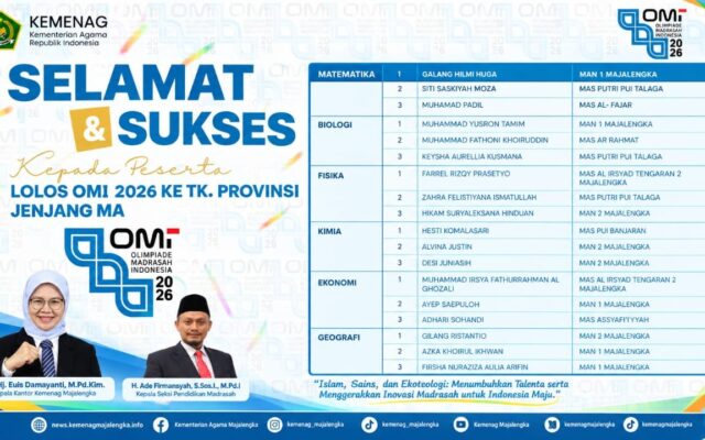 Raih Juara Umum OMI 2026, Siswa MAN 1 Majalengka Raih Apresiasi Kepala Kantor Kemenag Majalengka